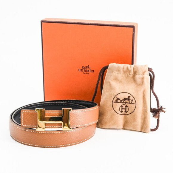 HERMES Mini Constance Belt, Box Calf Leather, Epsom Reversible, Gold and Blac... - Picture 1 of 12